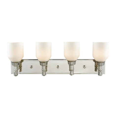 Baxter 4 Light Vanity In Polished Nickel With Opal White Glass