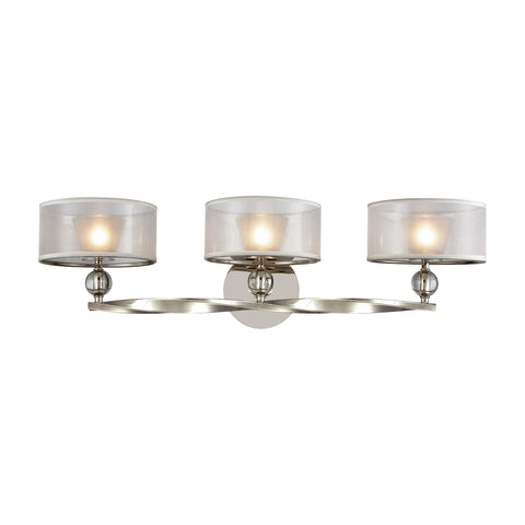 Corisande 3 Light Vanity In Polished Nickel With Silver Organza Shades