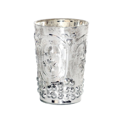 Fleur Embossed Votive In Antique Silver