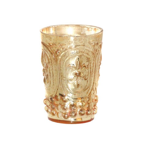 Fleur Embossed Votive In Antique Champagne