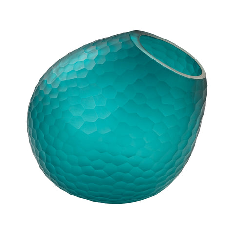 Vivace Cut Glass Horn Vase In Teal