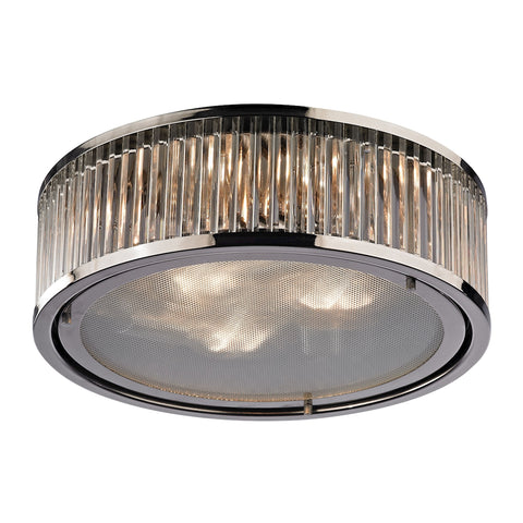 Linden Manor 3 Light Flushmount In Crystal And Polished Nickel