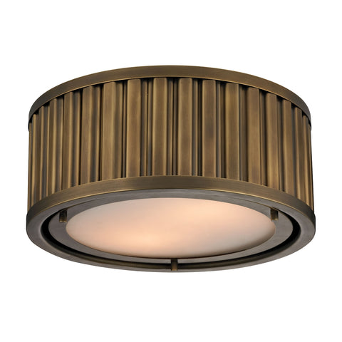 Linden Manor 2 Light Flushmount In Aged Brass