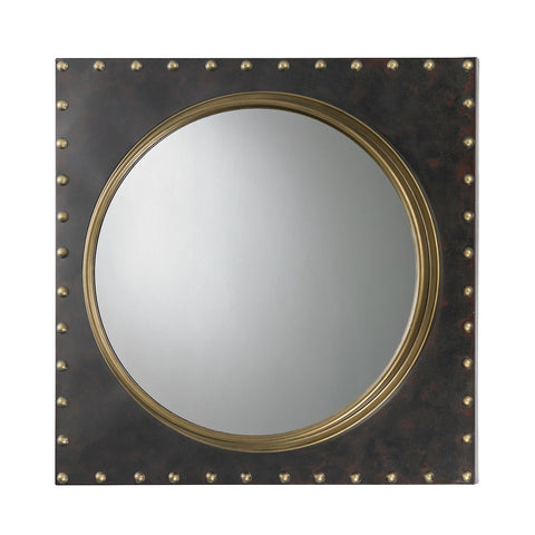 Metal Rivet Porthole Mirror In Bronze