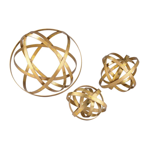 Open Structure Metal Orbs In Gold - Set of 3