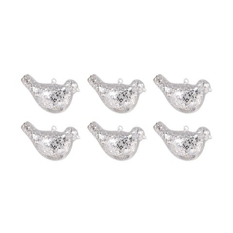 Bird Set of 6 Ornaments In Silver