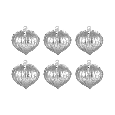 Pointed Ball Set of 6 Ornaments In Silver