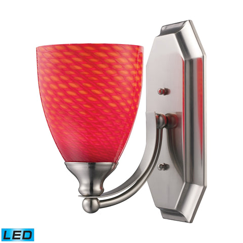 Bath And Spa 1 Light LED Vanity In Satin Nickel And Scarlet Red Glass