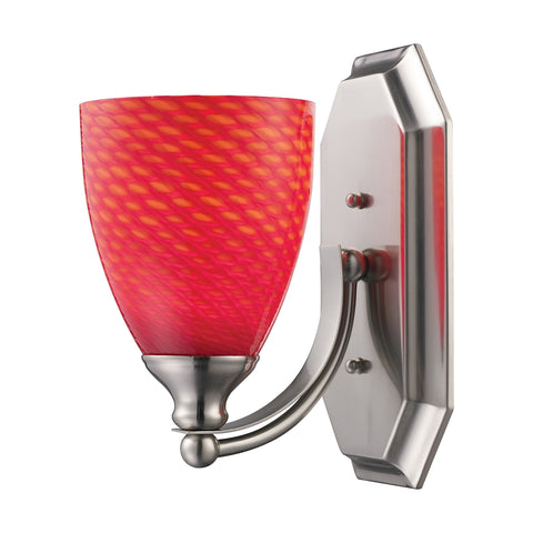 Bath And Spa 1 Light Vanity In Satin Nickel And Scarlet Red Glass