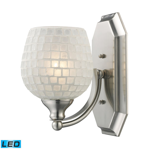 Bath And Spa 1 Light LED Vanity In Satin Nickel And White Glass