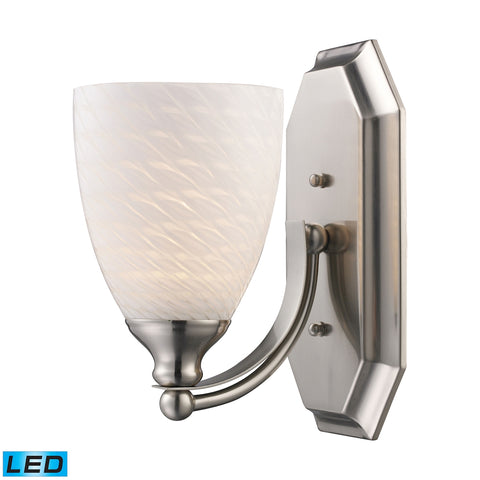 Bath And Spa 1 Light LED Vanity In Satin Nickel And White Swirl Glass