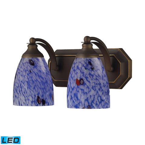 Bath And Spa 2 Light LED Vanity In Aged Bronze And Starburst Blue Glass