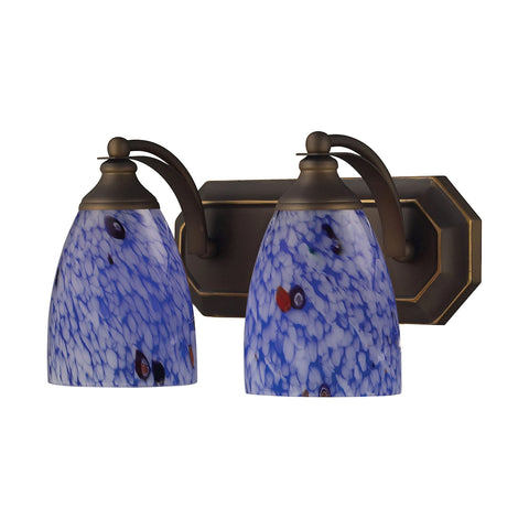 Bath And Spa 2 Light Vanity In Aged Bronze And Starburst Blue Glass