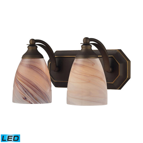 Bath And Spa 2 Light LED Vanity In Aged Bronze And Creme Glass