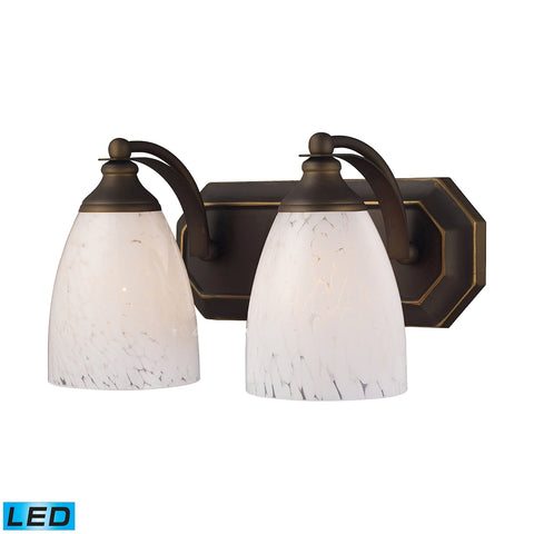 Bath And Spa 2 Light LED Vanity In Aged Bronze And Snow White Glass