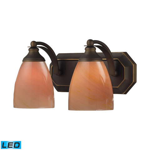 Bath And Spa 2 Light LED Vanity In Aged Bronze And Sandy Glass