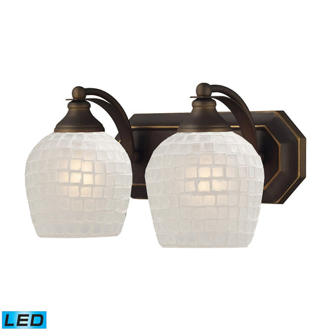 Bath And Spa 2 Light LED Vanity In Aged Bronze And White Glass