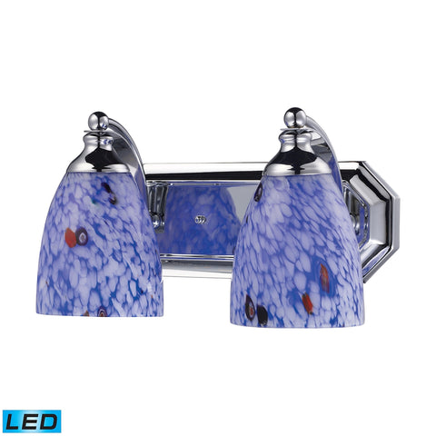 Bath And Spa 2 Light LED Vanity In Polished Chrome And Starburst Blue Glass