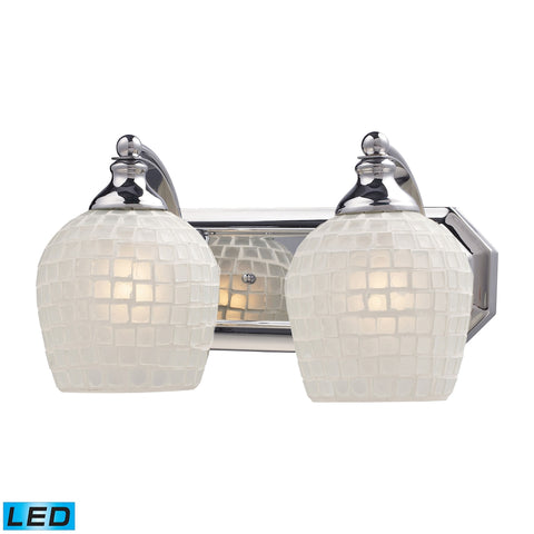 Bath And Spa 2 Light LED Vanity In Polished Chrome And White Glass