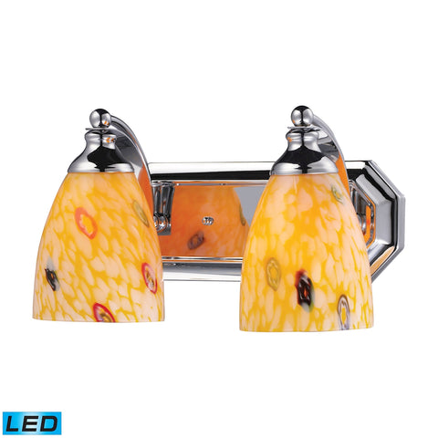 Bath And Spa 2 Light LED Vanity In Polished Chrome And Yellow Glass