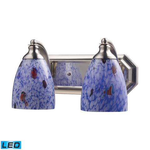 Bath And Spa 2 Light LED Vanity In Satin Nickel And Starburst Blue Glass