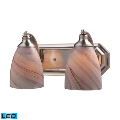 Bath And Spa 2 Light LED Vanity In Satin Nickel And Creme Glass