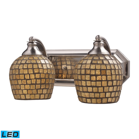 Bath And Spa 2 Light LED Vanity In Satin Nickel And Gold Leaf Glass