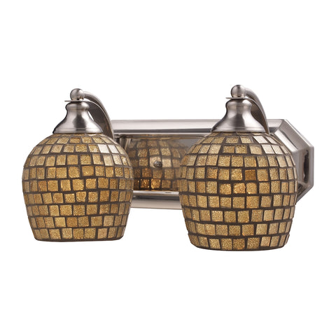 Bath And Spa 2 Light Vanity In Satin Nickel And Gold Leaf Glass