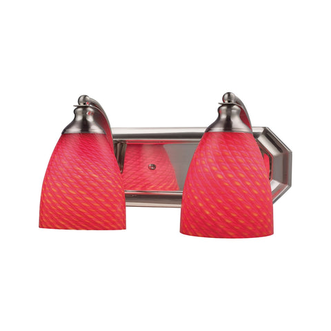 Bath And Spa 2 Light Vanity In Satin Nickel And Scarlet Red Glass