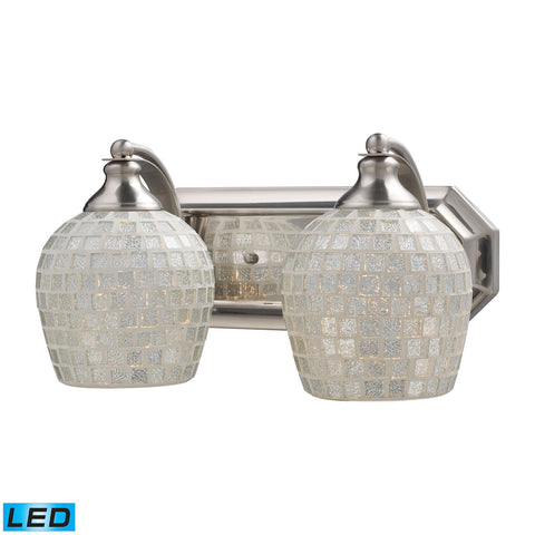 Bath And Spa 2 Light LED Vanity In Satin Nickel And Silver Glass