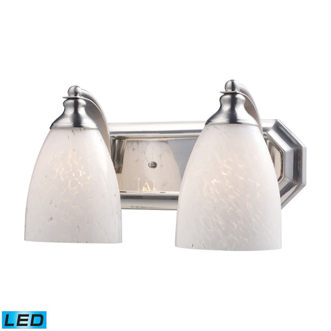 Bath And Spa 2 Light LED Vanity In Satin Nickel And Snow White Glass