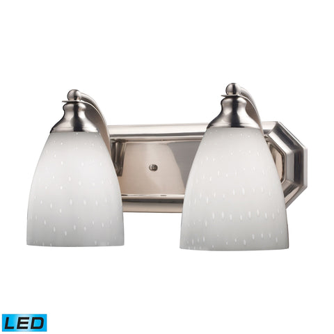 Bath And Spa 2 Light LED Vanity In Satin Nickel And Simple White Glass