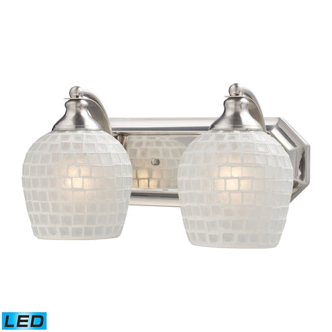 Bath And Spa 2 Light LED Vanity In Satin Nickel And White Glass