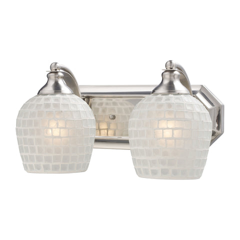 Bath And Spa 2 Light Vanity In Satin Nickel And White Glass