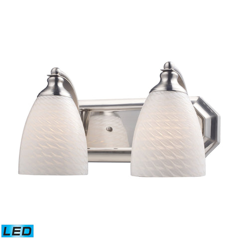 Bath And Spa 2 Light LED Vanity In Satin Nickel And White Swirl Glass