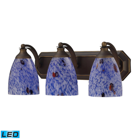 Bath And Spa 3 Light LED Vanity In Aged Bronze And Starburst Blue Glass