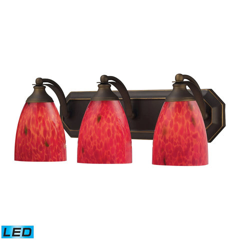 Bath And Spa 3 Light LED Vanity In Aged Bronze And Fire Red Glass