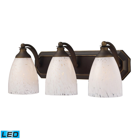 Bath And Spa 3 Light LED Vanity In Aged Bronze And Snow White Glass