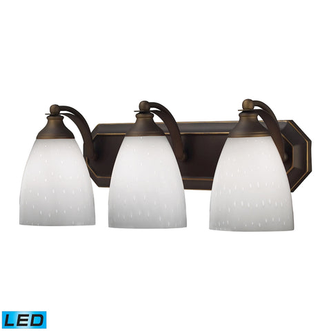 Bath And Spa 3 Light LED Vanity In Aged Bronze And Simple White Glass