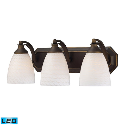 Bath And Spa 3 Light LED Vanity In Aged Bronze And White Swirl Glass