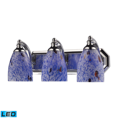 Bath And Spa 3 Light LED Vanity In Polished Chrome And Starburst Blue Glass