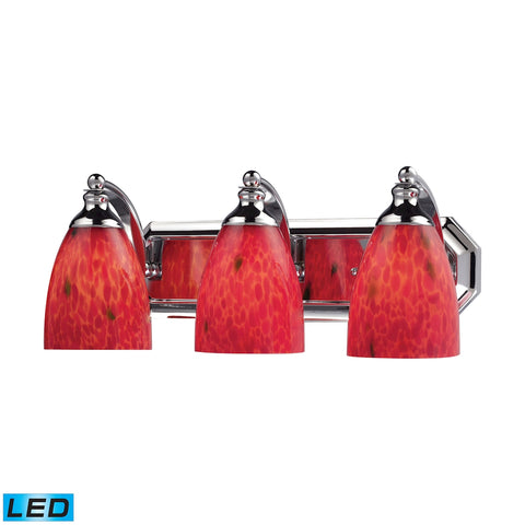 Bath And Spa 3 Light LED Vanity In Polished Chrome And Fire Red Glass