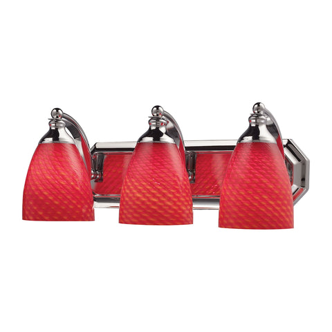 Bath And Spa 3 Light Vanity In Polished Chrome And Scarlet Red Glass