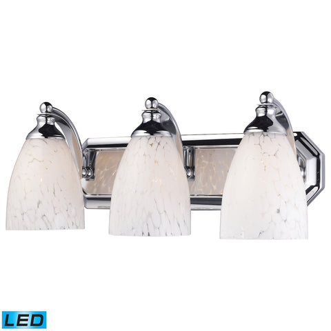 Bath And Spa 3 Light LED Vanity In Polished Chrome And Snow White Glass