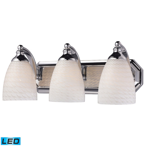 Bath And Spa 3 Light LED Vanity In Polished Chrome And White Swirl Glass