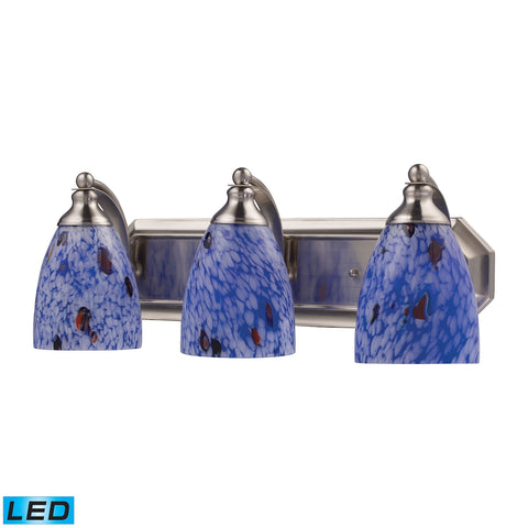 Bath And Spa 3 Light LED Vanity In Satin Nickel And Starburst Blue Glass