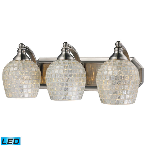 Bath And Spa 3 Light LED Vanity In Satin Nickel And Silver Glass