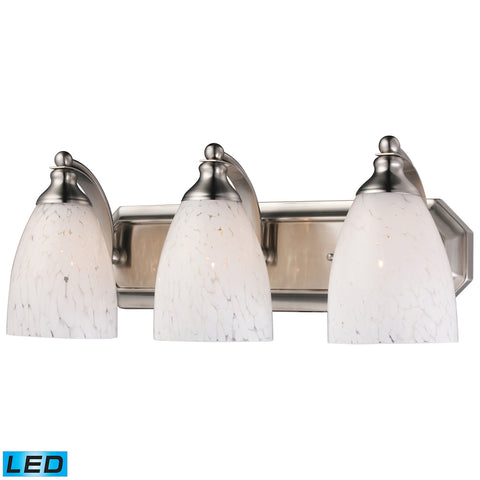 Bath And Spa 3 Light LED Vanity In Satin Nickel And Snow White Glass