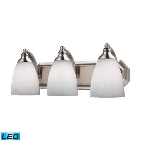 Bath And Spa 3 Light LED Vanity In Satin Nickel And Simple White Glass