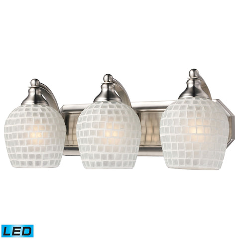 Bath And Spa 3 Light LED Vanity In Satin Nickel And White Glass